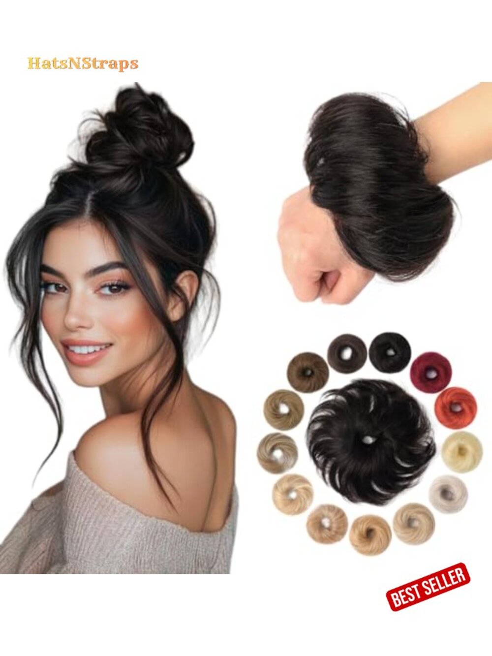 100% Real Human Hair Messy Bun Hair Piece Wavy Tousled Updo Chignon with